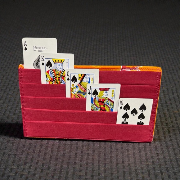 Hand Crafted Other - Hand Crafted Fabric Playing Card Holder 5 Pockets with Snap Closure 10.5” Orange